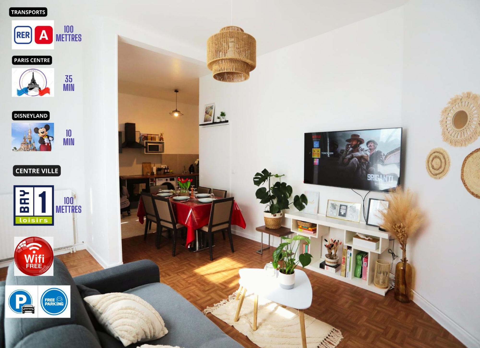 100m Train Rer A, 10' Disneyland, 34' Paris Centre, Parking X2 Appartement Torcy (Seine-et-Marne)